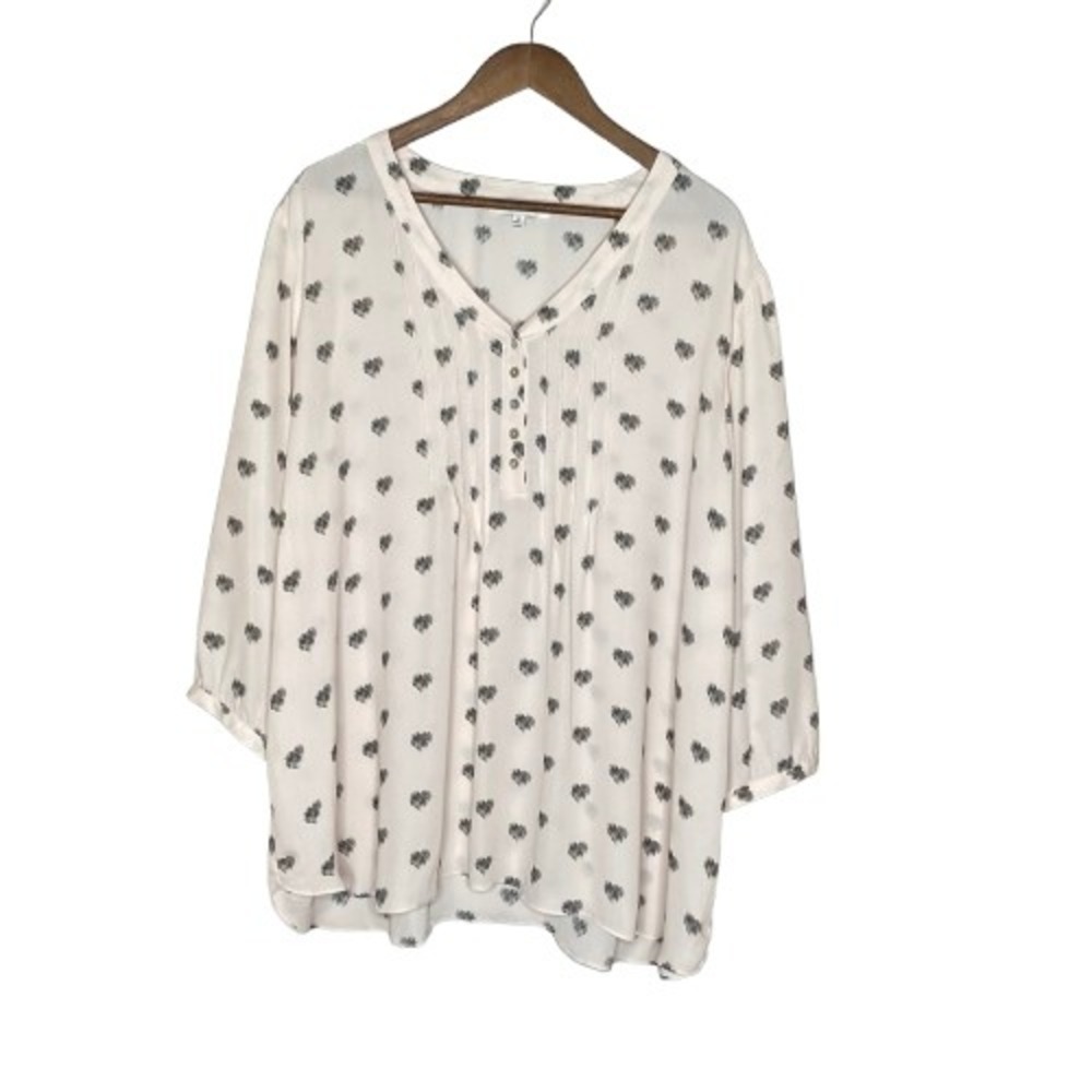 Rose & Olive Popover Blouse Top Womens Size 3X Pale Pink Gray Hearts Semi Sheer